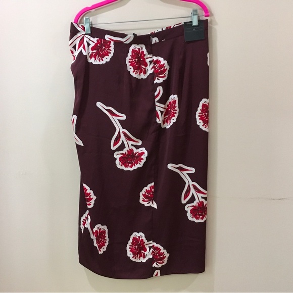 New Banana Republic Satin Ruched Midi Skirt Floral Red Burgundy Womens - Picture 3 of 7